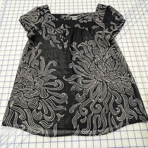 Ann Taylor Navy and White Dahlia Swirl Blouse